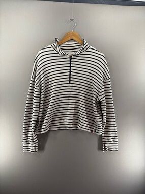 Kule Rosewell Blue Cream Striped Waffle 1/2 Zip Pullover Sweater Women's Large